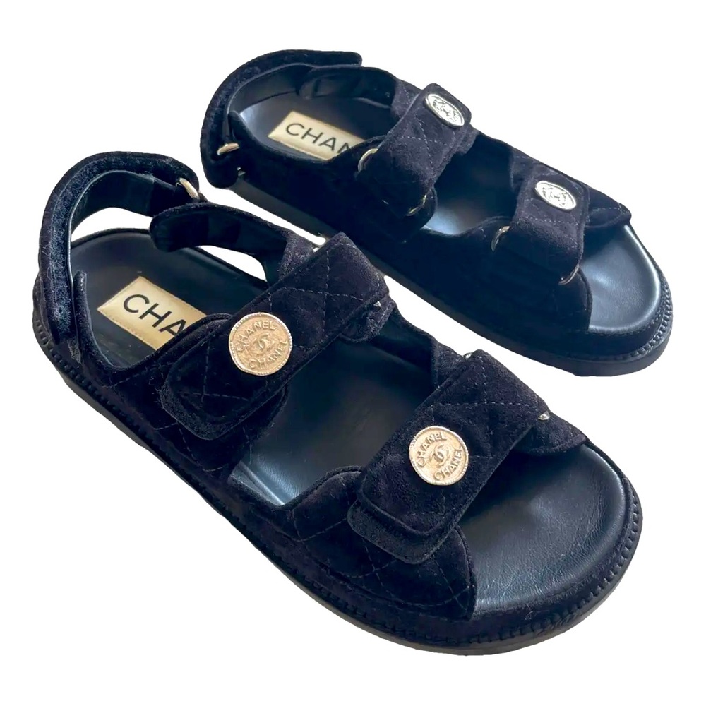 Chanel Women's Velcro Dad Sandals Quilted Suede Leather